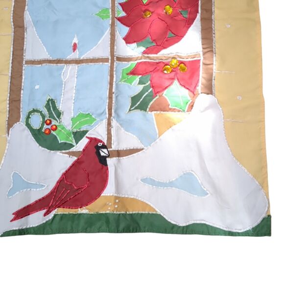 Embroidered Happy Holidays Flag Double Side 29.5"x43.5" Winter Window Snow Holly - Picture 3 of 13